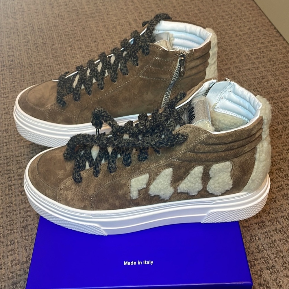 P448 Sherpa and suede platform sneakers
